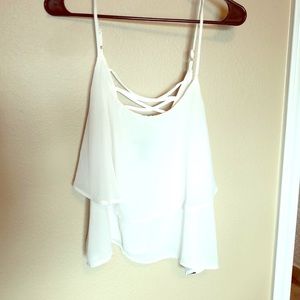 White Chiffon Lace Back Tank Top